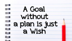 A Goal Without A Plan is Just a Wish Text written on notebook page, red pencil on the right. Motivational Concept image